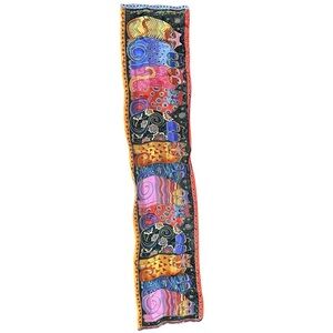 Vintage Laurel Burch Feline Family Portrait Cat Scarf 100% Silk Beaded Sequins